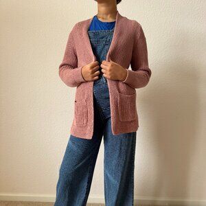 Madewell Nolan Ribbed Open Front Cardigan Sweater Dusty Rose Pink Cotton - Small